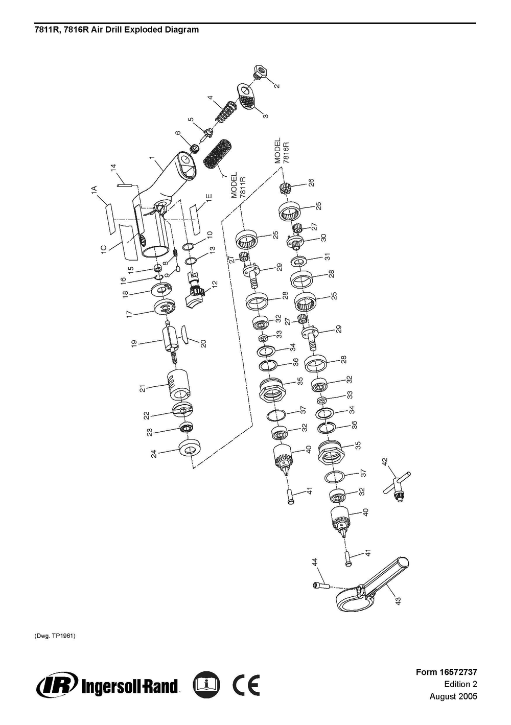 Diagram Diagram and Parts List for IR7816R  Ingersoll Rand Drill